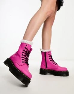 Dr. Martens Dr Martens - Jadon - Stivaletti Con 8 Paia Di Occhielli E Plateau In Pelle Rosa